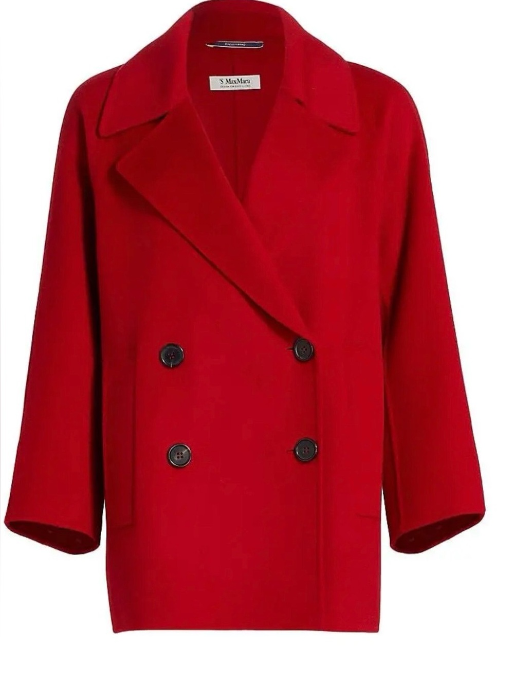 MaxMara Bold Red Double-Breasted Wool Pea Coat